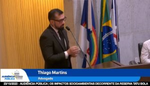 Thiago Martins dando o seu depoimento sobre o caso Reserva de Vida Silvestre Tatu Bola